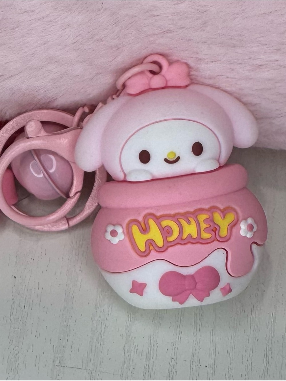 Hello Kitty Pink Plush Backpack Purple Bow and My Melody Key Chain or Charm - Picture 3 of 8